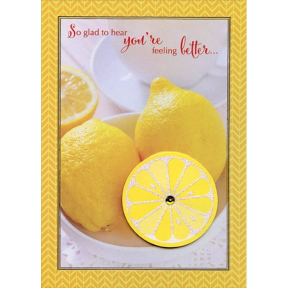 Designer Greetings Die Cut Tip On Lemon with Sequin Hand Decorated Designer Boutique Keepsake Get Well Card