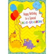 Designer Greetings Dinosaurs and Balloons on Yellow Zig Zag Juvenile Birthday Card for Young Great-Grandson