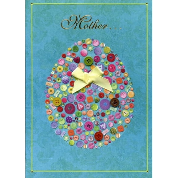 Designer Greetings Egg with Tip On Buttons and Ribbon: Mother Designer Boutique Handmade Easter Card