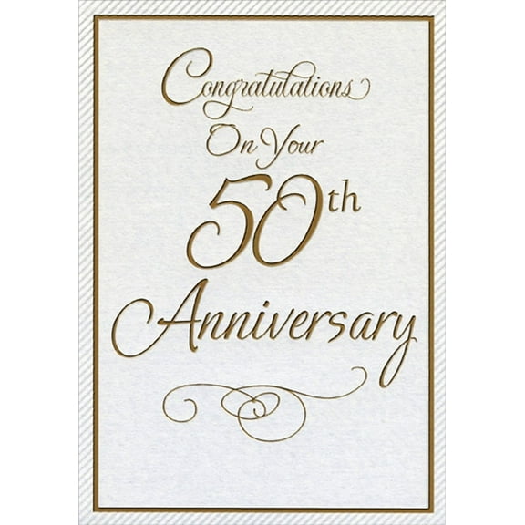 Designer Greetings Embossed Diagonal Frame, Thin Gold Foil Frame and Gold Text Formal 50th : Fiftieth Wedding Anniversary Congratulations Card for Couple