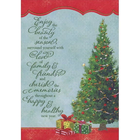 Designer Greetings Enjoy the Beauty of the Season Decorated Tree Box of 18 Christmas Cards