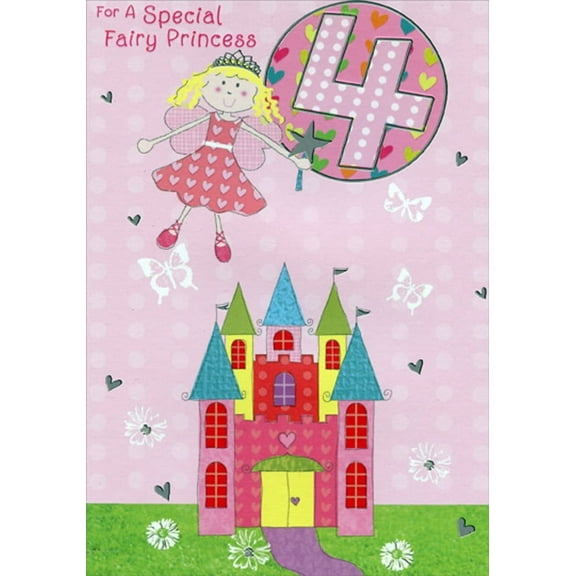 Designer Greetings Fairy Princess and Castle Age 4 / 4th Birthday Card for Girl