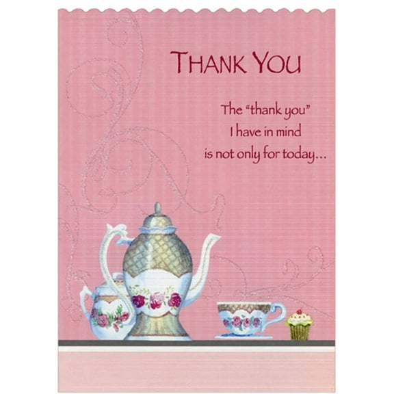 Designer Greetings Fancy Tea Kettles, Tea Cup and Cupcake Die Cut Z-Fold Thank You Card