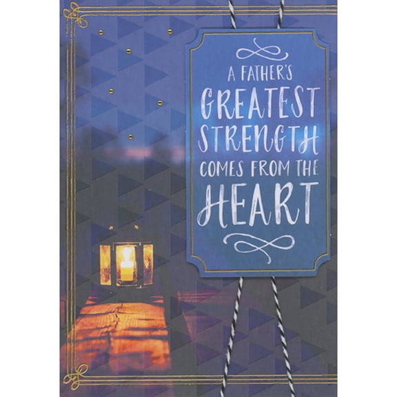 Designer Greetings Father's Greatest Strength 3D Blue Banner, Black and White String and Gems on Candlelit Background Hand Decorated Father's Day Card