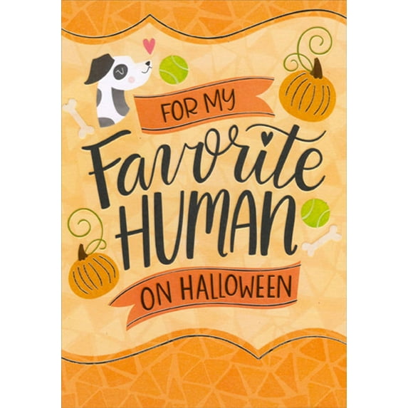 Designer Greetings Favorite Human : Dog, Tennis Balls, Pumpkins and Bones Halloween Card from the Dog