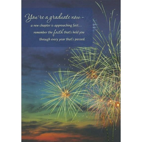 Designer Greetings Fireworks in Sky : A New Chapter is Approaching Religious Graduation Congratulations Card