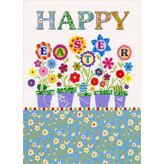 Designer Greetings Five Colorful Flower Pots Easter Card