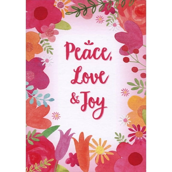 Designer Greetings Flower Border Peace, Love & Joy Easter Card