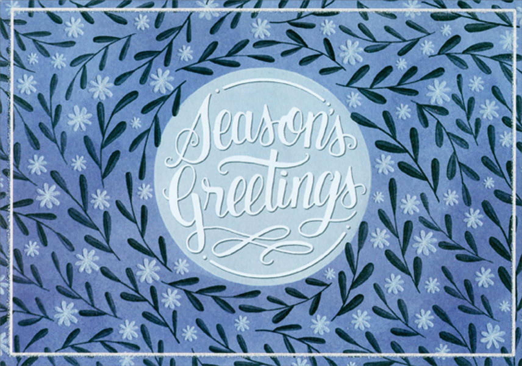 Designer Greetings Flowers and Vines : Season's Greetings on Blue Box of 18 Christmas / Holiday Cards