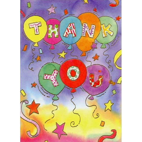 Designer Greetings Foil Trimmed Letters Inside Colorful Balloons Thank You Card