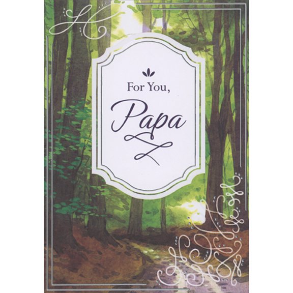 Designer Greetings For You, Papa White Banner Over Watercolor Forest Walking Path Father's Day Card