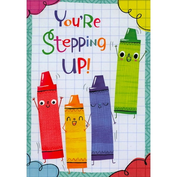 Designer Greetings Four Colorful Crayons : Stepping Up to Next Grade Juvenile / Kids Congratulations Card