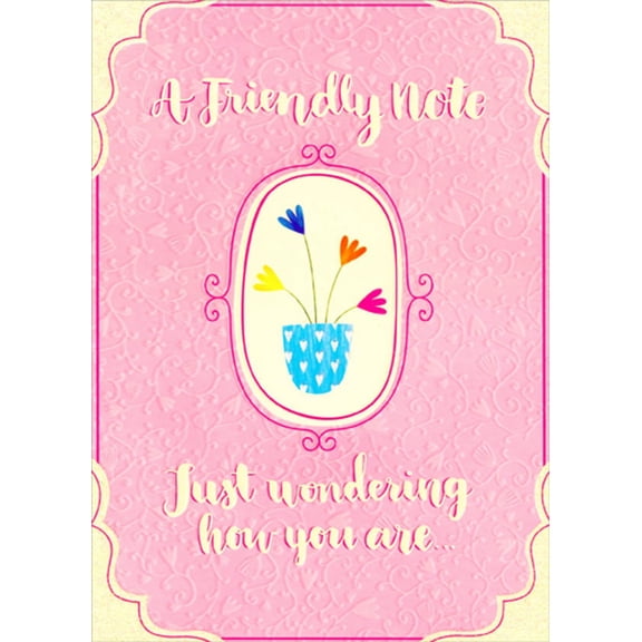 Designer Greetings Four Flowers in Blue Pot: A Friendly Note Friendship Card
