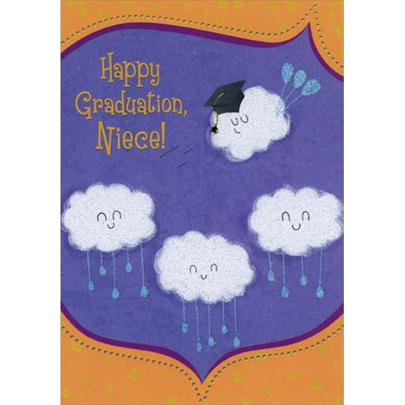 Designer Greetings Four Sparkling Smiling Clouds Juvenile / Kids Graduation Congratulations Card for Young Niece