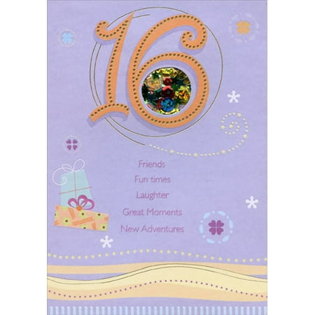 Designer Greetings Friends Fun Times Laughter Sequin Filled Die Cut Window Age 16 / 16th Birthday Card