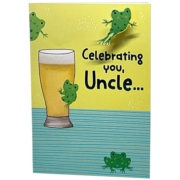 Designer Greetings Frogs and Tall Glass of Beer Funny / Humorous 3D Spring Activated Pop Out Father's Day Card for Uncle