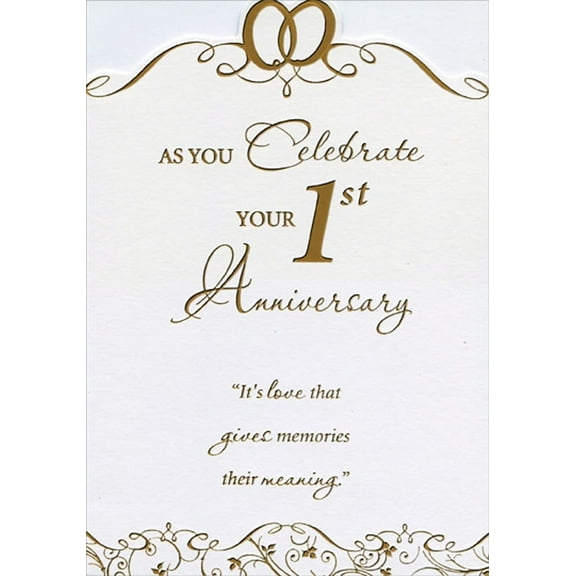 Designer Greetings Gives Memories Their Meaning: Gold Foil Intertwined Rings Die Cut 1st: First Wedding Anniversary Congratulations Card for Couple