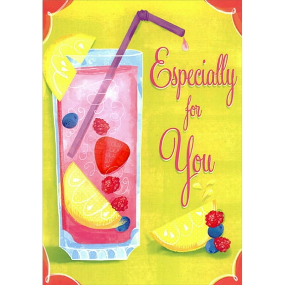 Designer Greetings Glass of Raspberry Lemonade with Purple Straw Sweetest Day Card