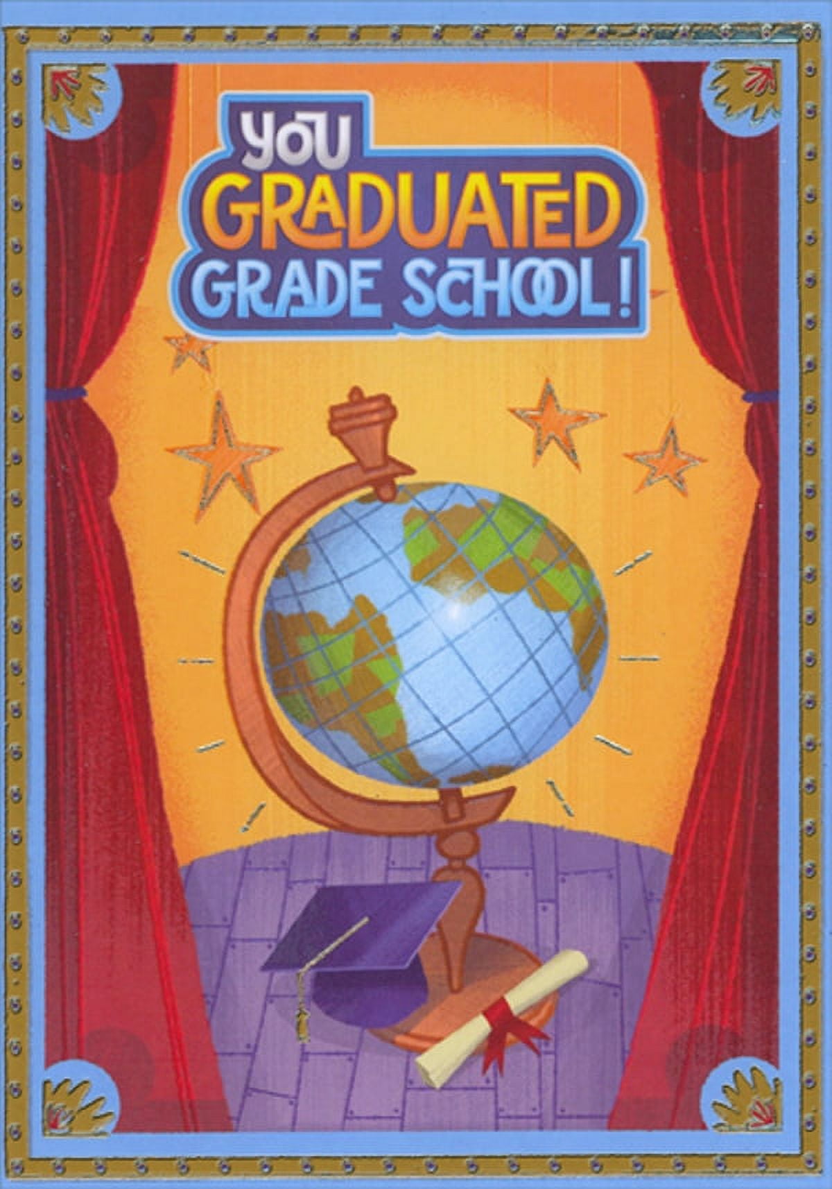Designer Greetings Globe, Grad Cap, Diploma on Stage Grade School ...
