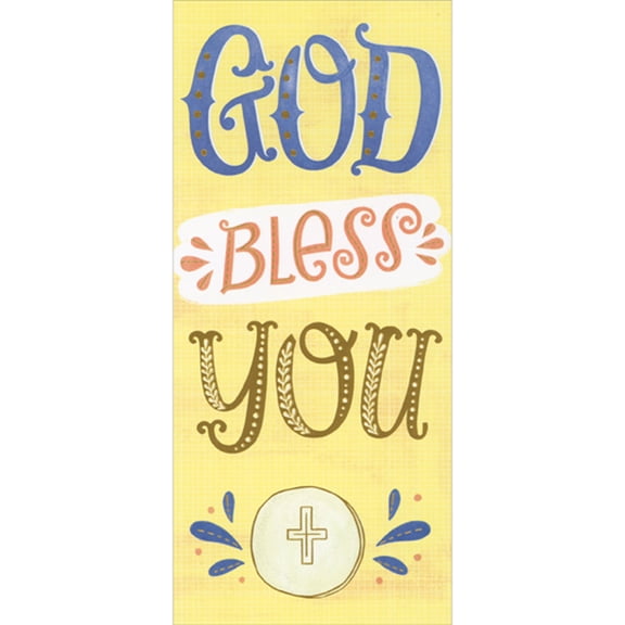 Designer Greetings God Bless You: Gold Foil Outlined Host with Cross Money Holder / Gift Card Holder First Communion Card
