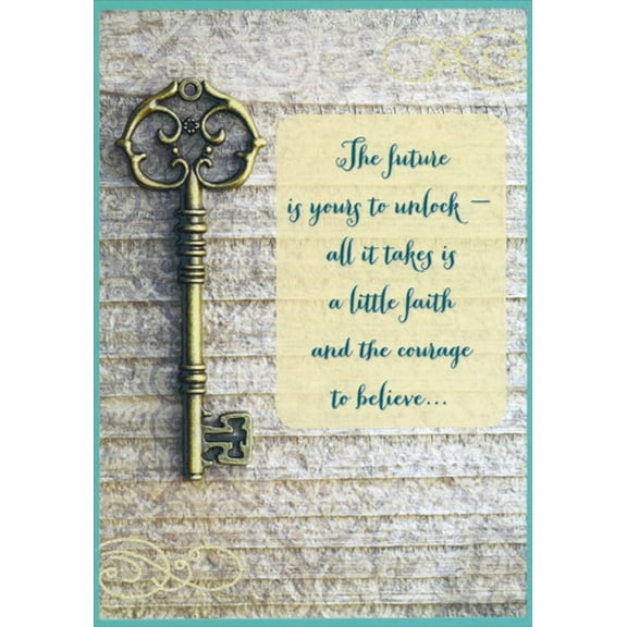 Designer Greetings Gold Antique Key : Future is Yours to Unlock Religious Graduation Congratulations Card