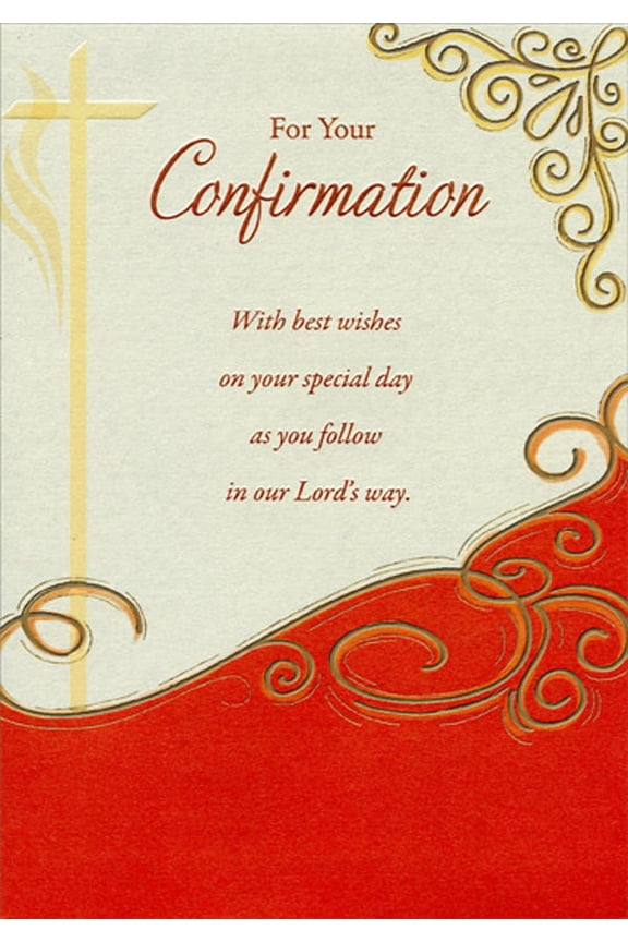 Gold Cross and Swirls with Red Confirmation Card