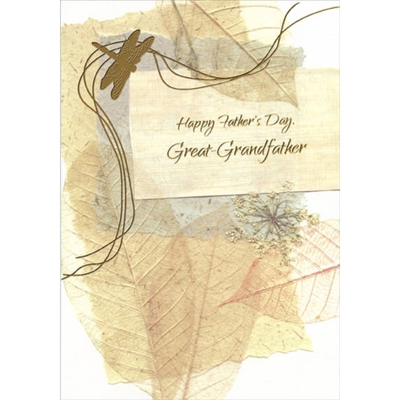 Designer Greetings Gold Foil Dragonfly and Embossed Leaves Father's Day Card for Great-Grandfather