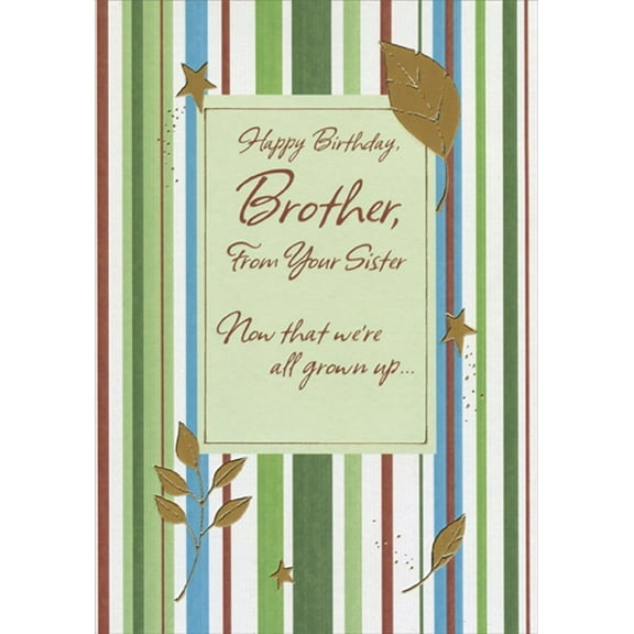 Designer Greetings Gold Foil Leaves and Stars on Stripes Brother Birthday Card from Sister