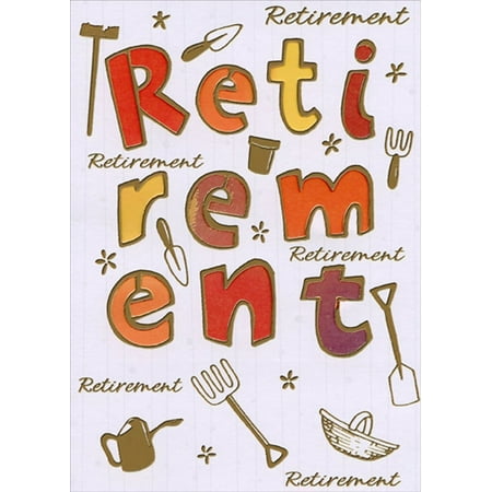 Designer Greetings Gold Foil Outlined Window Letters : Gardening Tools Retirement Congratulations Card