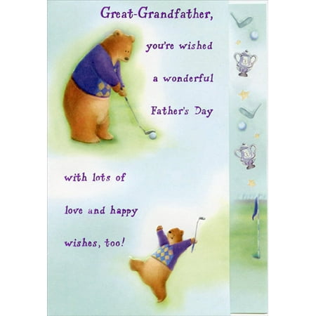Designer Greetings Golfing Bear with Purple Sweater Juvenile / Kids Father's Day Card for Great-Grandfather