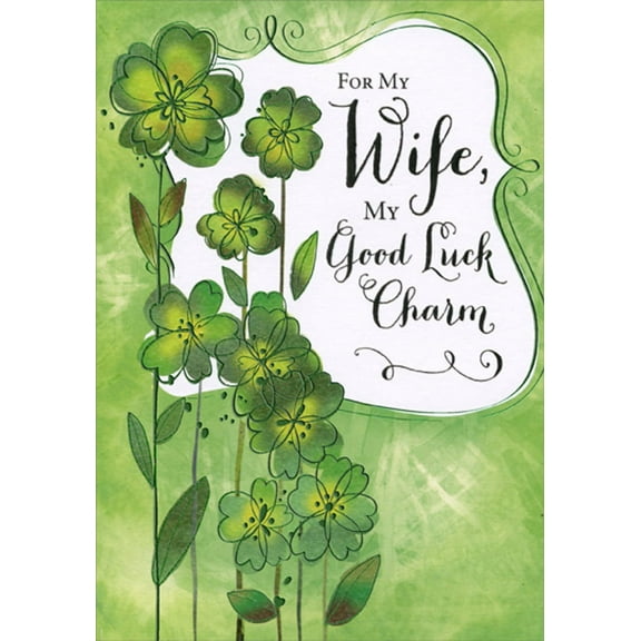 Designer Greetings Good Luck Charm : Shamrocks on Long Stems St. Patrick's Day Card for Wife