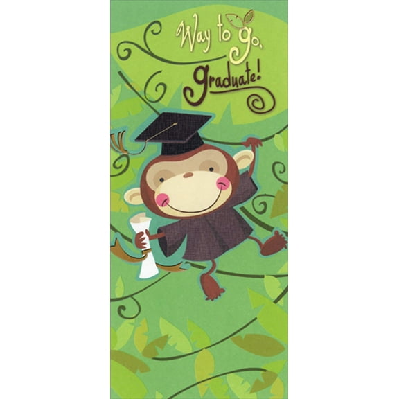 Designer Greetings Grad Monkey Swinging from Vines Juvenile Money Holder / Gift Card Holder Graduation Congratulations Card for Young Kid : Child