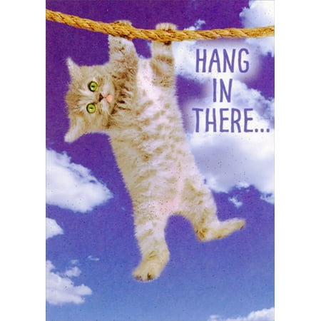 Designer Greetings Gray Kitten Hanging from Rope Get Well Card