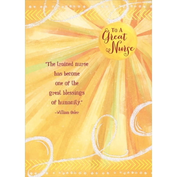 Designer Greetings Great Nurse Orange Sunburst : Swirling Glitter Nurses Day Card