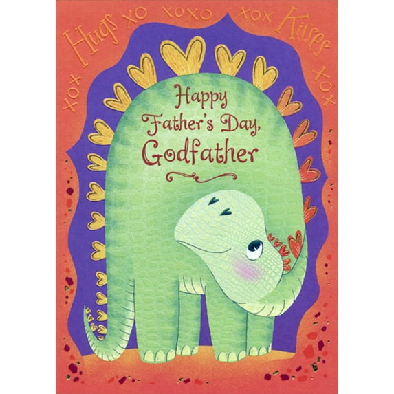 Designer Greetings Green Dinosaur with Heart Shaped Spikes Juvenile / Kids Father's Day Card for Godfather