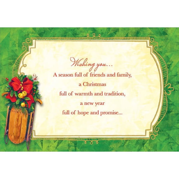 Designer Greetings Green Marble Border with Sled Christmas Card (1 card/1 envelope)
