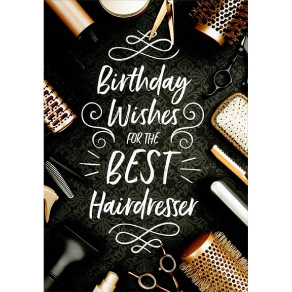 Designer Greetings Hair Brush, Comb, Scissors, Dryer Birthday Card for Hairdresser