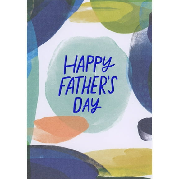 Designer Greetings Happy Father's Day on Blue Watercolor Oval Surrounded by Green, Orange and Yellow Shapes Father's Day Card