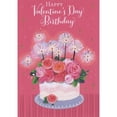 thumbnail image 1 of Designer Greetings Happy Valentine's Day Birthday: Cake Topped with Sparklers and Pink and White Roses Valentine's Day Birthday Card, 1 of 2