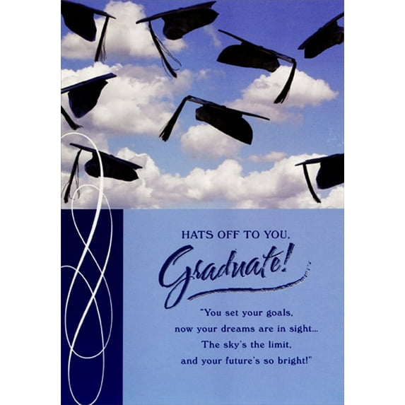 Designer Greetings Hats Off To You : Caps in Sky Graduation Congratulations Card