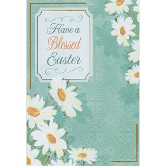 Designer Greetings Have a Blessed Easter: Daisies Over Green Diamonds and Crosses Package of 8 Religious Easter Cards
