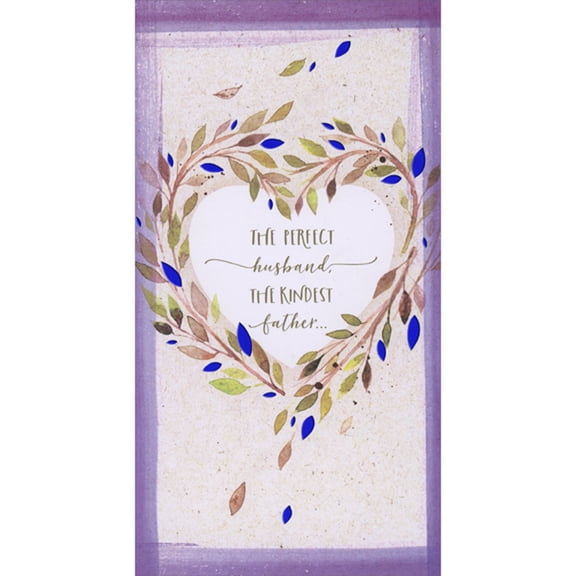 Designer Greetings Heart Shaped Wreath of Branches and Blue Foil Leaves Father's Day Card for Husband