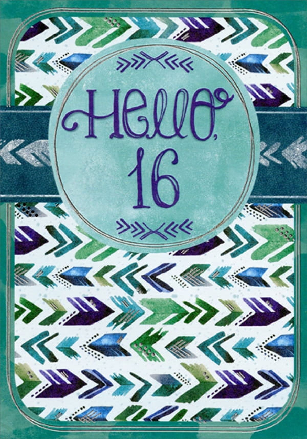 Designer Greetings 16th Birthday Card, Hello 16, Green Blue Purple ...