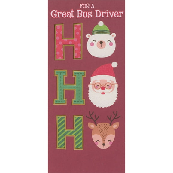 Designer Greetings Ho Ho Ho: Polar Bear, Santa and Reindeer Money Holder / Gift Card Holder Christmas Card for Bus Driver