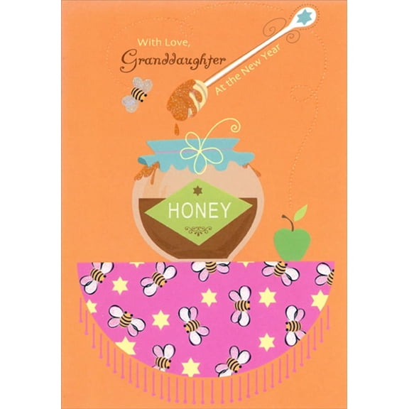 Designer Greetings Honey Pot : Pink Tablecloth and Bees Rosh Hashanah / Jewish New Year Card for Teenage : Teen Granddaughter