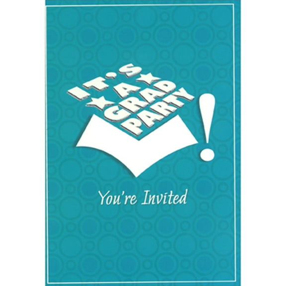 Designer Greetings It's a Grad Party: White Letters, Large Exclamation Point on Blue Package of 8 Graduation Party Invitations