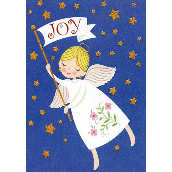 Designer Greetings Joy Angel and Gold Stars Box of 18 Religious Christmas Cards