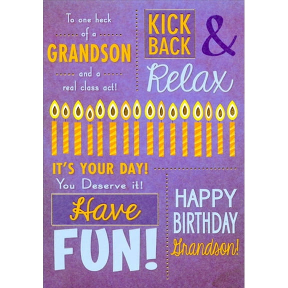 Designer Greetings Kick Back and Relax Text on Purple Grandson Birthday Card