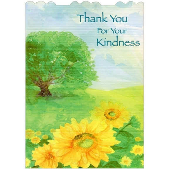 Designer Greetings Kindness : Yellow Flowers, Tree and Mountains Die Cut Z-Fold Thank You Card