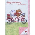 thumbnail image 1 of Designer Greetings Kitten and Bear Riding Red Bicycle Die Cut Scalloped Edge Anniversary Congratulations Card for Couple, 1 of 2